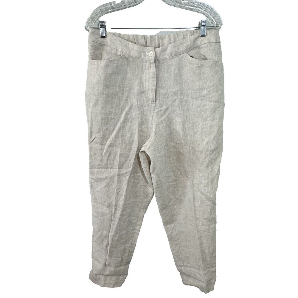 CChico’s 100% Linen Pants Beige Color Pockets Button Elastic Size 1.5 / …